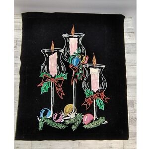 Christmas Fabric Painted Candle Trio Vignette Scene Wall Hang Decor 23x20" Black